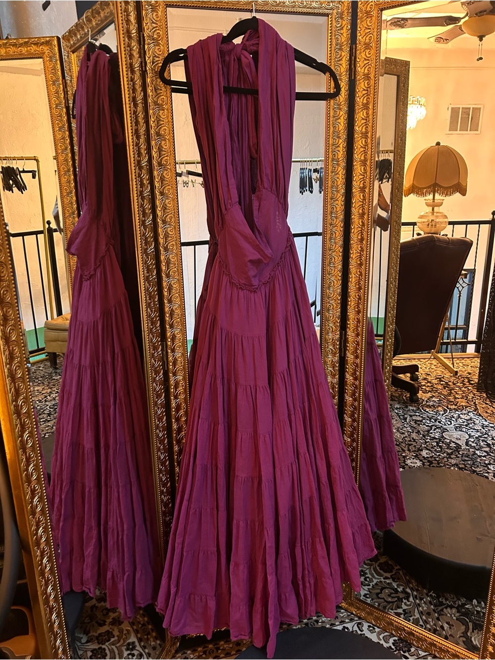 Backless Tiered Maxi Dress in Magenta